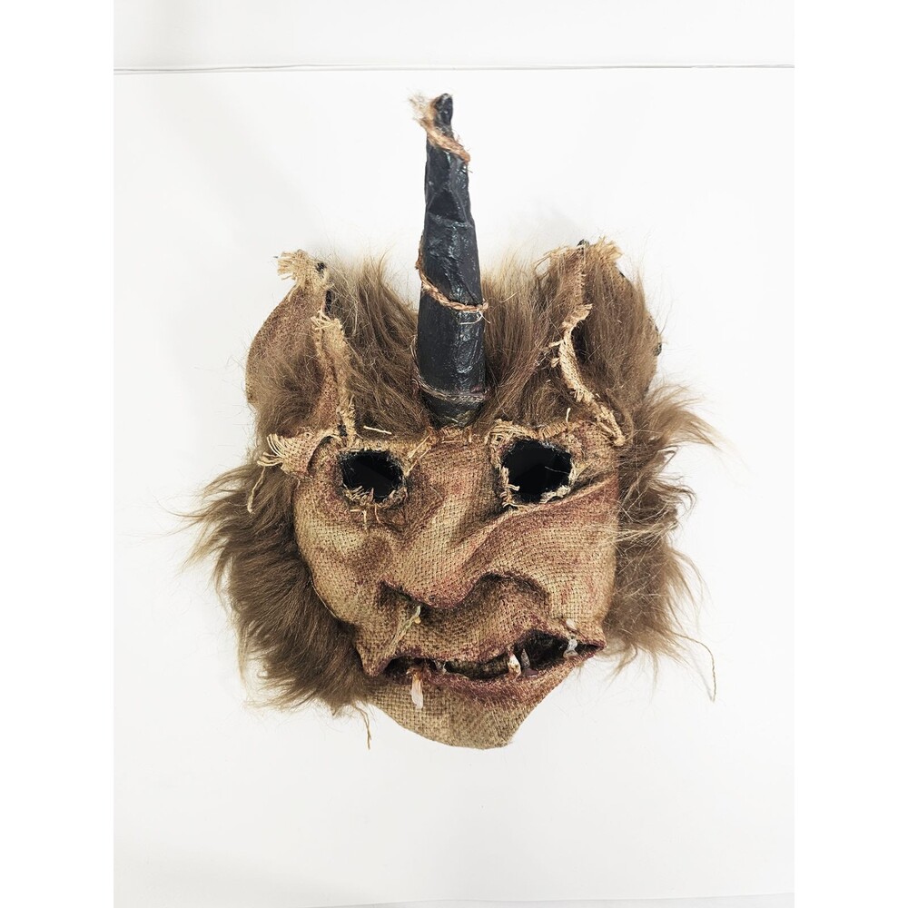 Handcrafted Creepy Horned Monster Demon Halloween Mask Folk Art Replica Prop